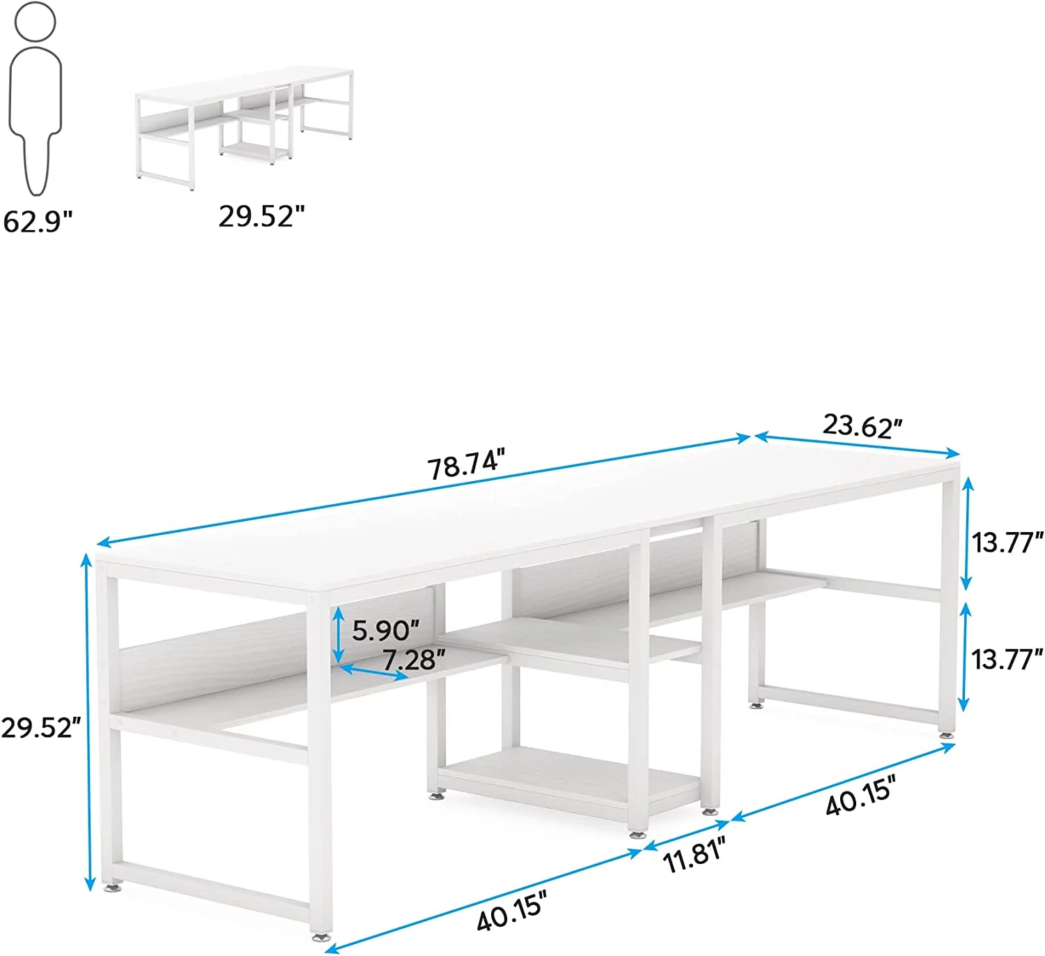 Tribesigns Double Computer Office Desk with 2 Ter Storage Shelf, Modern White Training Table