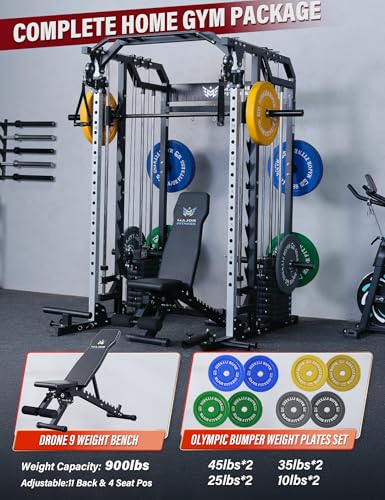 Major Fitness Drone2 Advanced Training Smith Machines– All-in-One Home Gym Squat Rack with Aluminum Pulley Set , Weight Bar