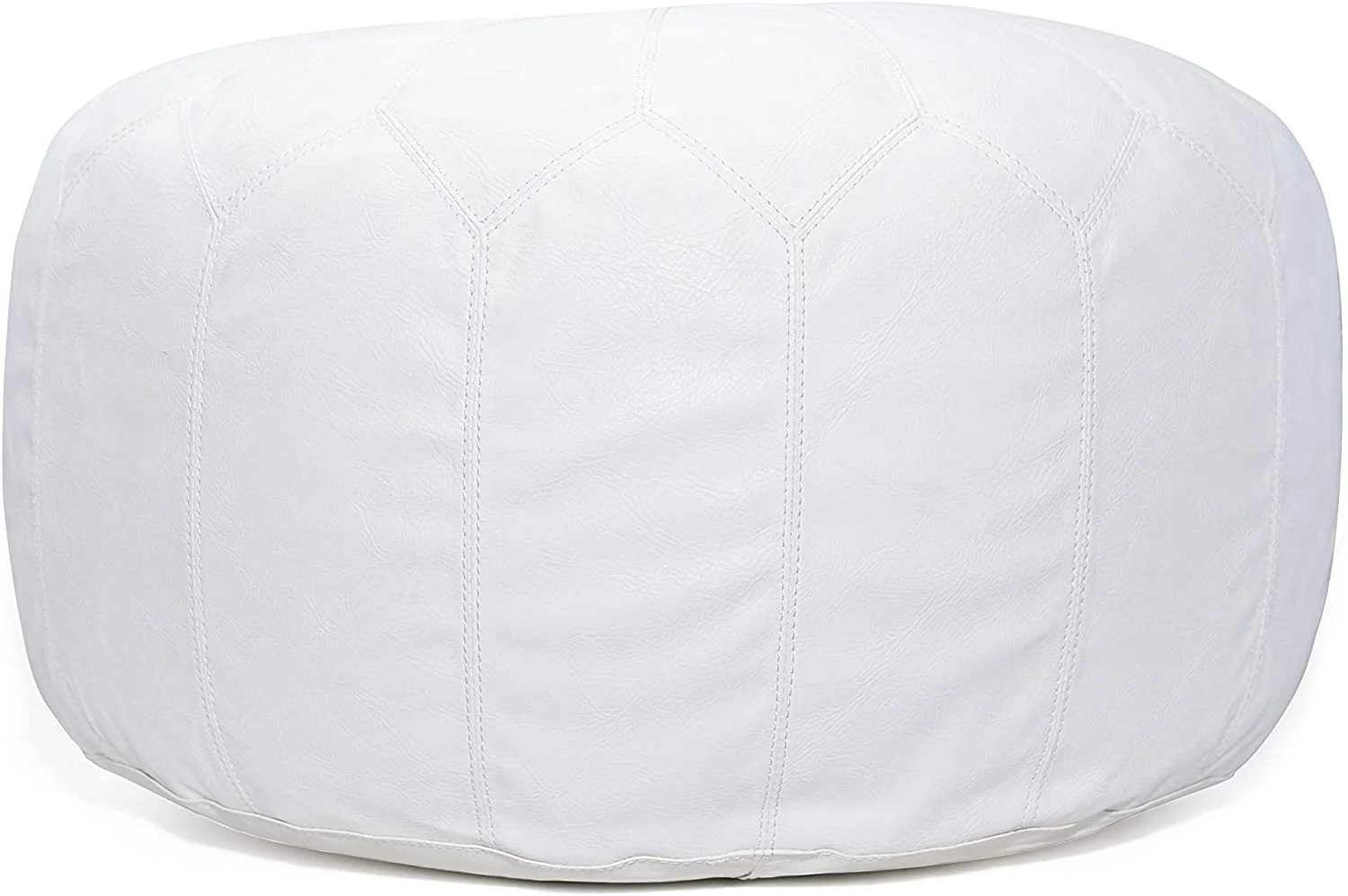 Large Round White Pouf Ottoman Leather Indoor Floor Comfortable Footstool Hand Embroidered - Ships Stuffed