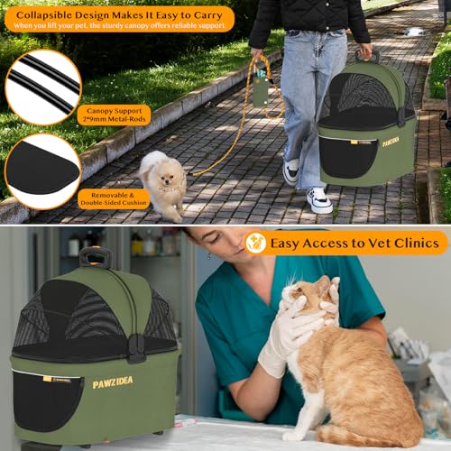 PAWZIDEA Dog Stroller for Large Dogs, Pet Stroller with Detachable Carrier for Portable Dog Crate for Car Seat, Foldable Dogs Jogger Strollers