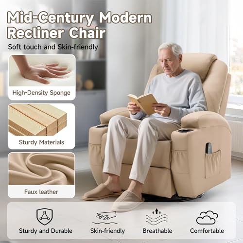Recliner Chair, Rocking Chair with Massage and Heat, 360° Swivel Recliner Chairs for Adults