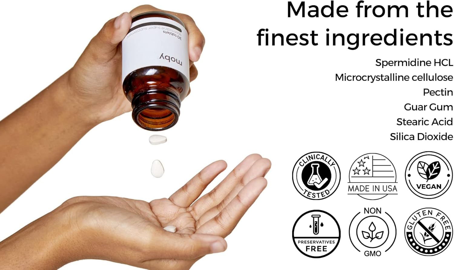 Moby Spermidine Supplement - Over 100x More Potent Than Wheat Germ Extract - 10mg Per Capsule - 99% Pure Spermidine - Clinically Tested