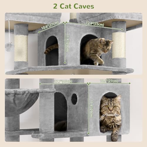 Globlazer Cat Trees and Towers for Multiple Adult Cats, 82-inch XXL Tall Cat Tree Tower for Indoor Cats with Scratching Post, 3 Perches, 2 Condos