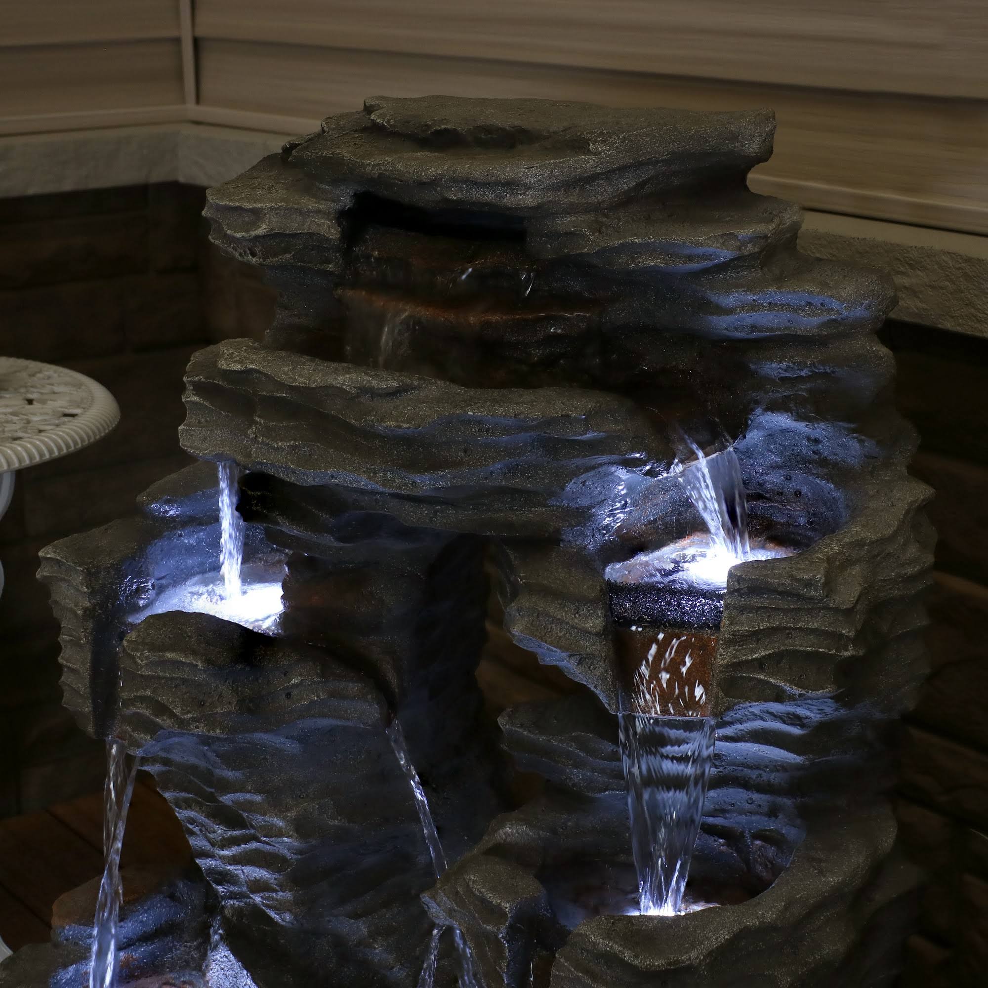 Sunnydaze Decor Dual Cascading Rock Falls 39x22 Water Fountain with LED Lights