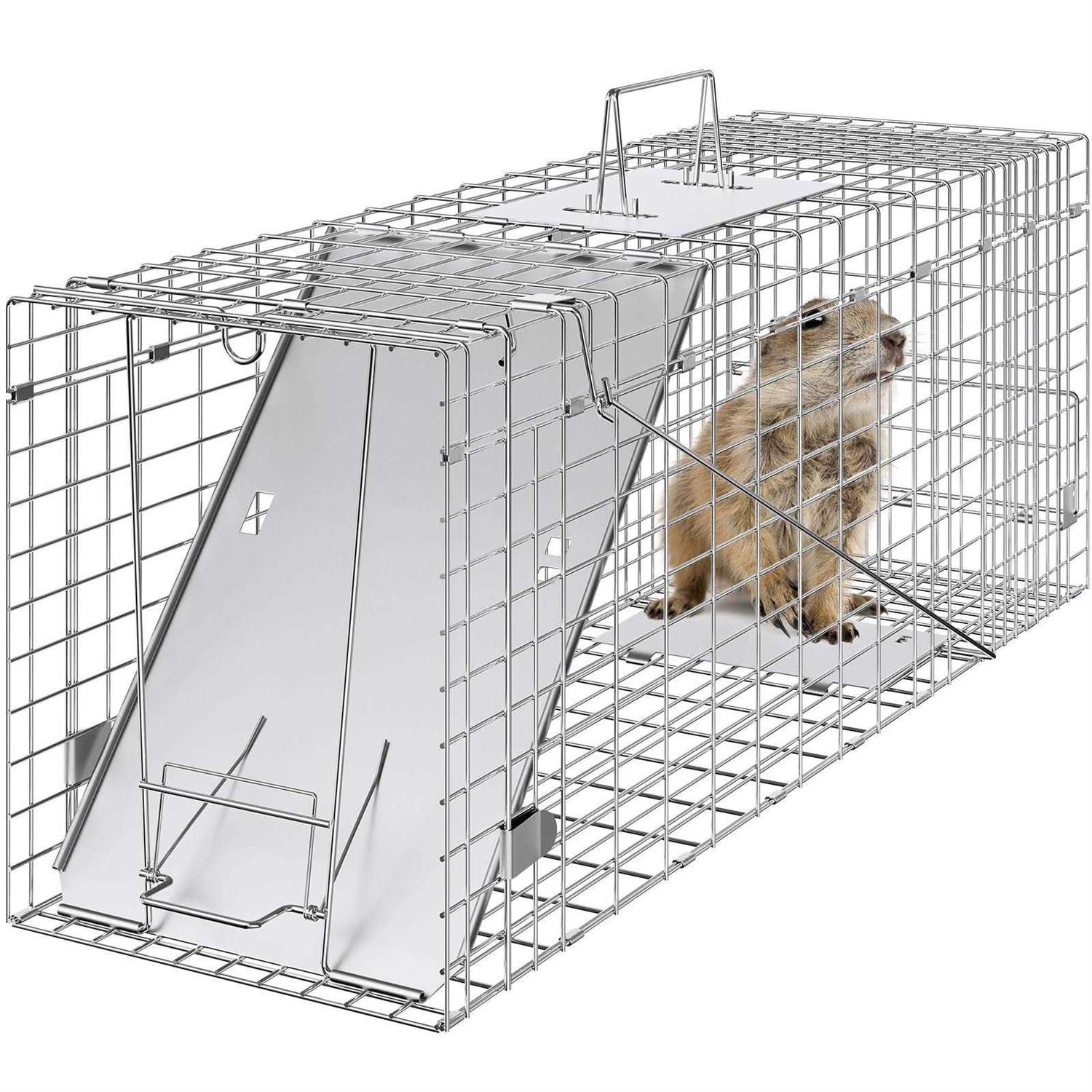 VEVOR 50 x 20 x 26 in. Live Animal Cage Trap Humane Cat Trap Galvanized Iron Folding Animal Trap with Handle for Stray Dogs