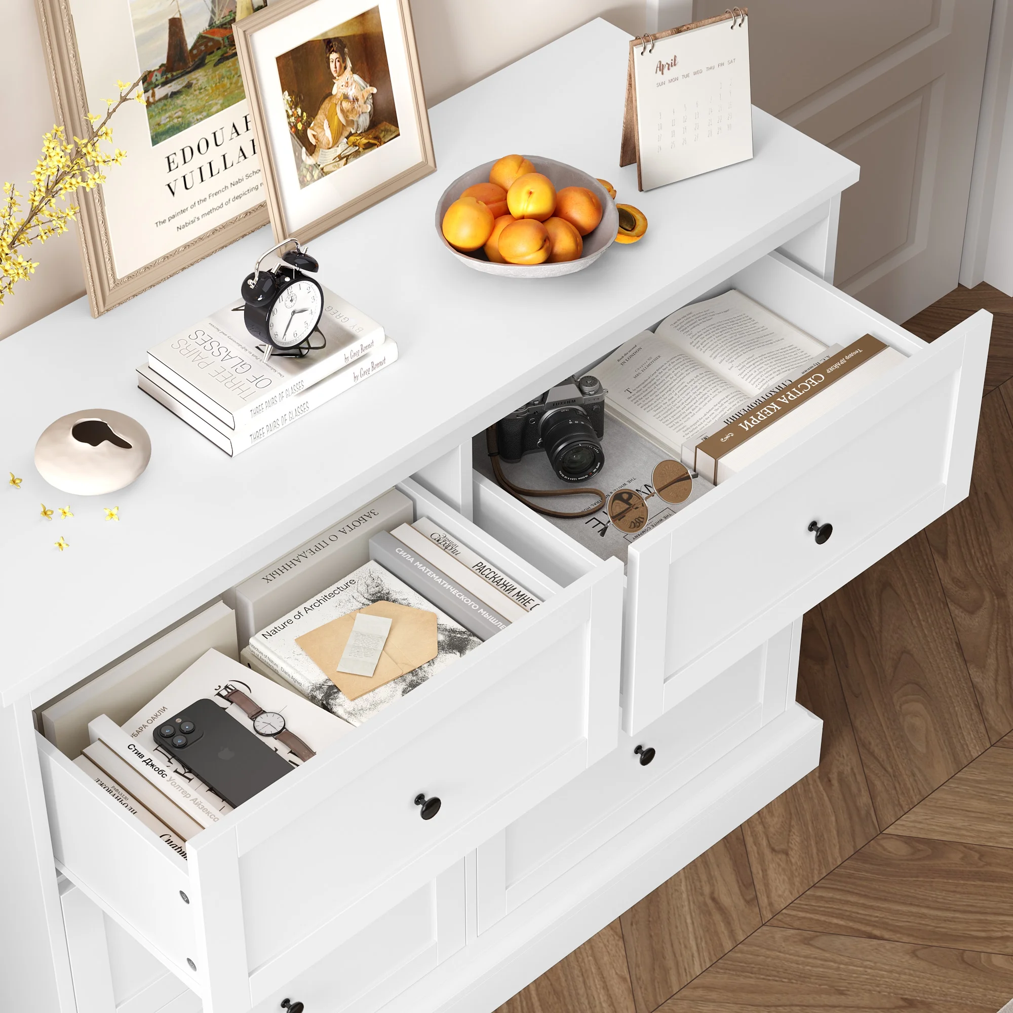 Homfa White Dresser with 6 Drawer , 42.5" Wide Double Dresser for Bedroom, Wooden Dresser Chest of Drawers