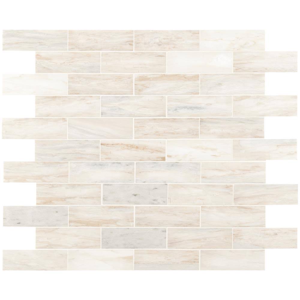 MSI Angora Subway 11.81 in x 11.81 in. x 10mm Polished Marble Mesh-Mounted Mosaic Tile (9.7 Sq. ft. / CASE)