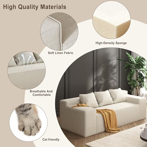Modern Loveseat, Sofa Couch in a Box, No Assembly Needed, with 2 Pillows, Cat-Scratch Resistant Linen,Small Sofa for for Small Space, Living Room