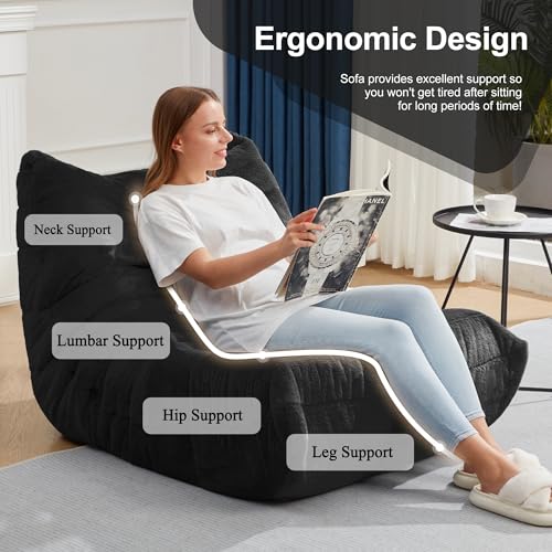Bean Bag Chairs for Adults Giant Bean Bag Chair Memory Foam BeanBag Chair Big Bean Bag Sofa with Filler Faux Fur Fireside Beanbags Lazy Sofa for