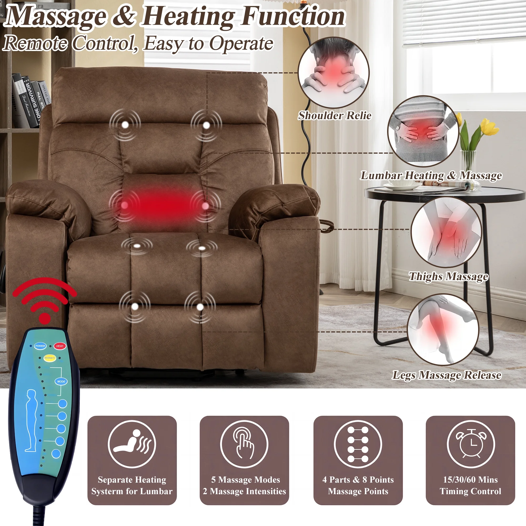 Power Lift Recliner Chair, Legahome 26in Oversize Large Electric Lift Recliners for Elderly with Heat and Massage