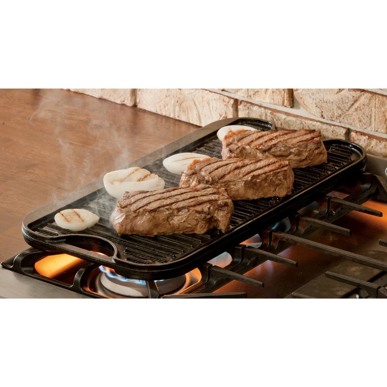 Lodge Logic Cast-Iron Reversible Grill u0026 Griddle, Black