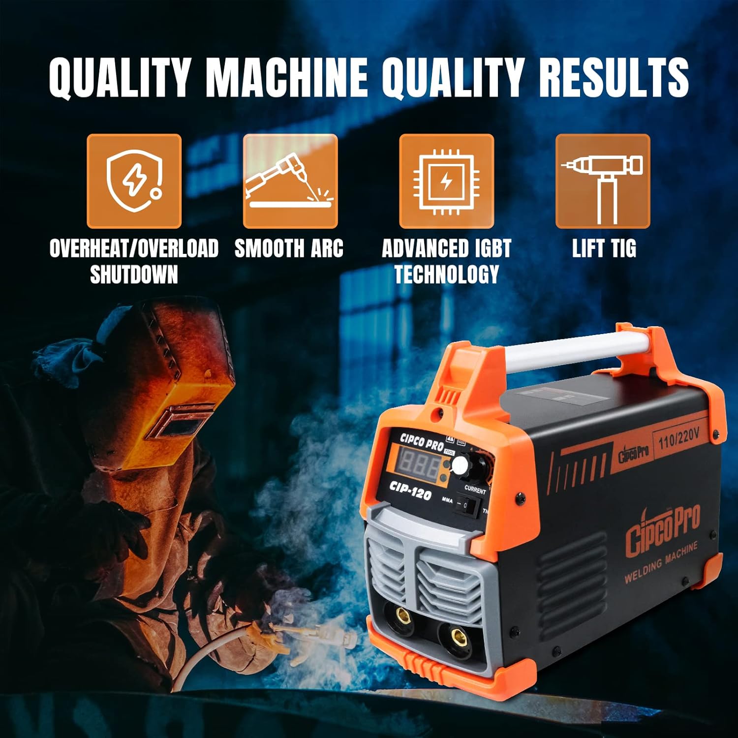 CIPCOPRO 120A ARC Stick Welder 110/220V Dual Voltage IGBT Hot Start Inverter Welder with Lift TIG, Digital Display LCD, Electrode Holder,Work Clamp
