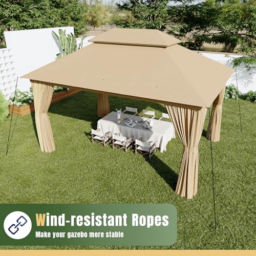 AOXUN Outdoor Gazebo for Patio 10x12, Metal Frame Canopy with Double Roofs