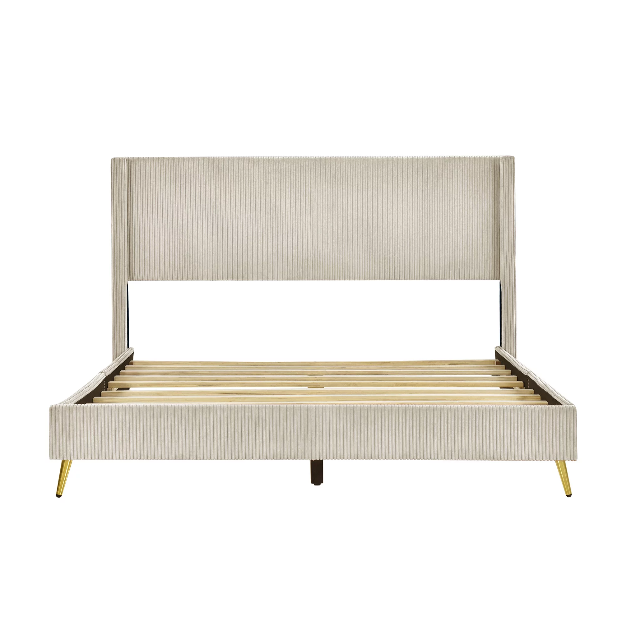 Morden Corduroy Upholstered Queen Bed Frame with Upholstered Headboard No Box Spring Needed Wood Low Profile Platform Bed with Metal Legs