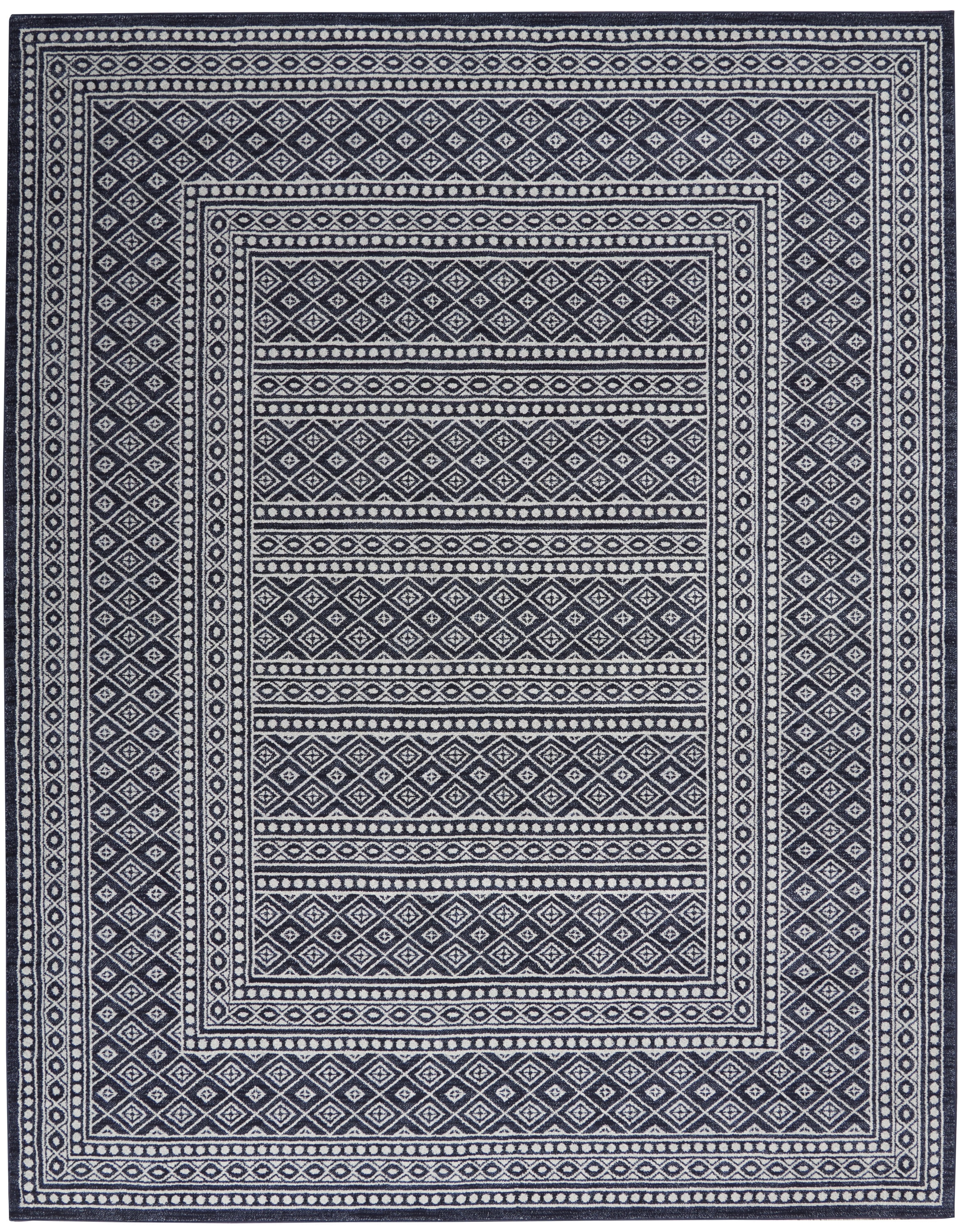 Nourison Royal Moroccan Bohemian Navy/Grey 8'6" x 12' Area Rug, (9x12)