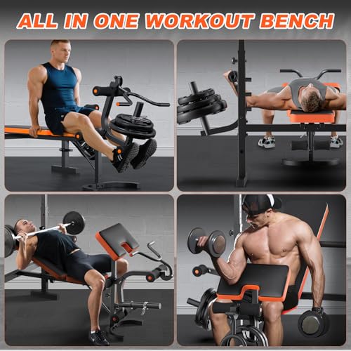 Fostoy Adjustable Weight Bench with Leg Extension, Preacher Curl & Butterfly Arm, 990lbs Heavy Duty Bench Press for Full Body Home Gym Workout