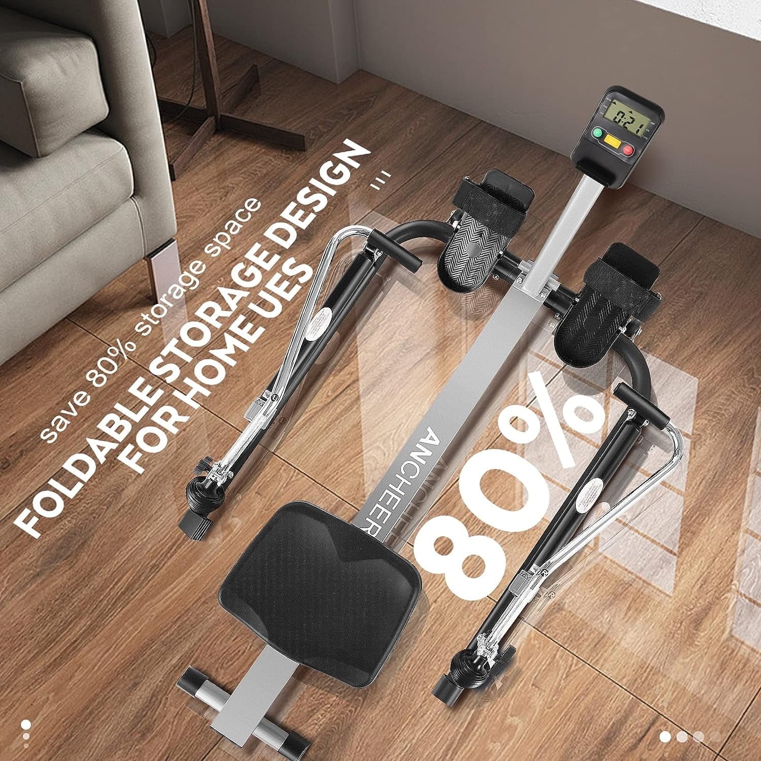 Rowing Machine,Hydraulic Machine Rower with 12 Level Adjustable Resistance and LCD Monitor