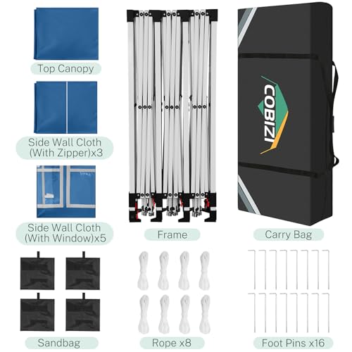COBIZI 10x10 Pop up Canopy Tent Protable Canopy Tent with 4 Sidewalls Waterproof Commercial Instant Shelter for Parties, Wedding