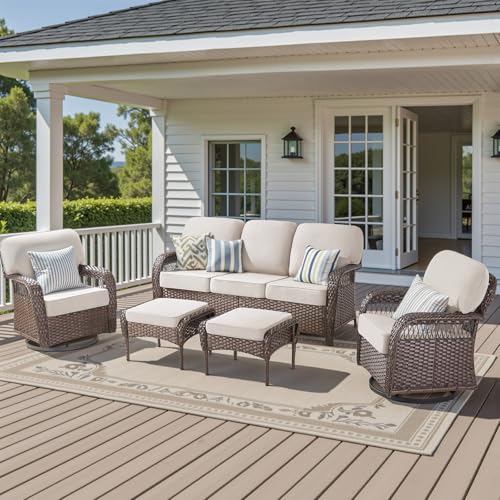 7 Pieces Outdoor Furniture Set with Swivel Chairs