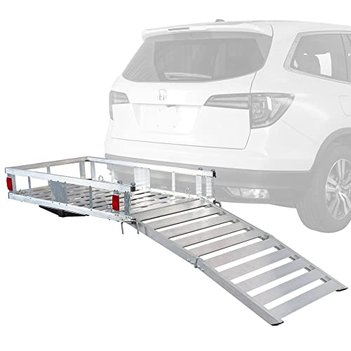 ELEVATE OUTDOOR Deluxe Aluminum Cargo Carrier with Folding Loading Ramp - Class III 2" Hitches - 500 lb. Cap
