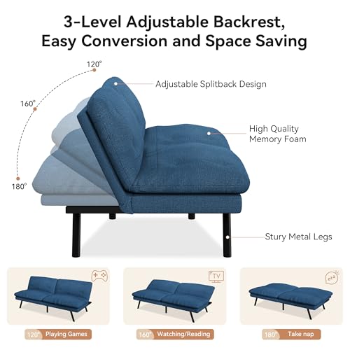 71" Convertible Futon Sofa,Faux Leather Futon Couch Bed,Sleeper Sofa Bed,Memory Foam Modern Folding Small Loveseat for Living Room,Office,Apartment