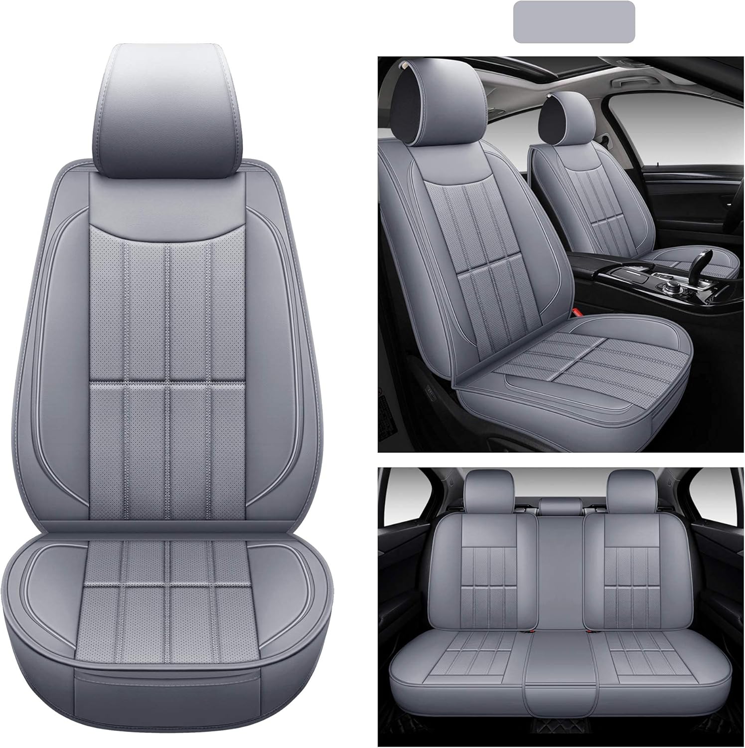 AOOG Leather Car Seat Covers, Leatherette Automotive Vehicle Cushion Cover for Cars SUV Pick-up Truck