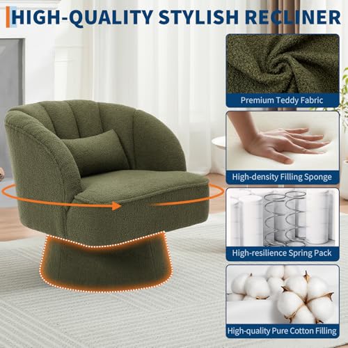 GarveeHome Modern Swivel Barrel Accent Chair, 360° Teddy Fabric Upholstered Armchair with Striped Backrest & Plush Padding
