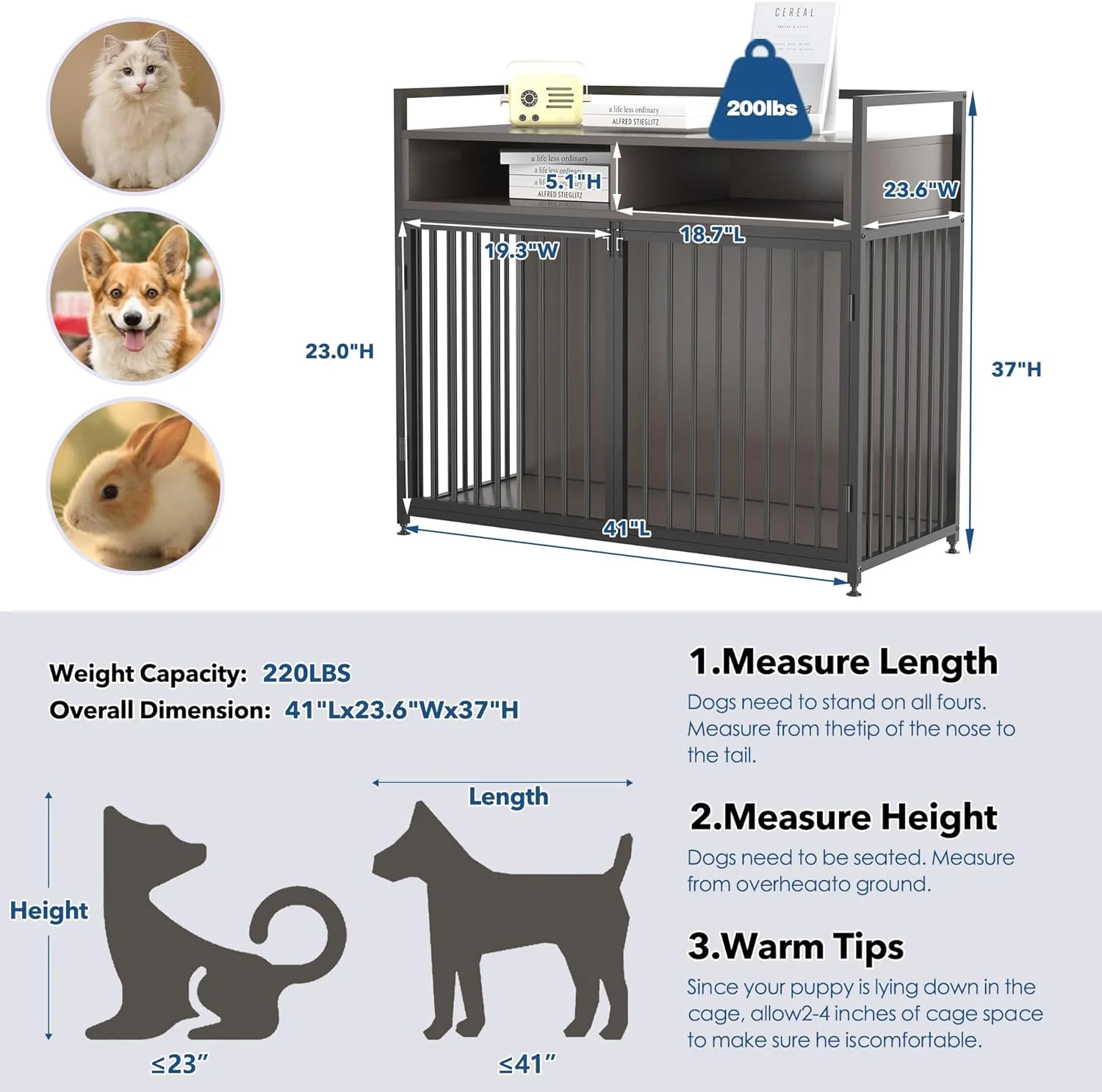 Aixvx Dog Crate Furniture for Large Dogs 41" Dog Kennel Indoor Heavy Duty Dog Kennel Furniture with Detachable Door and Anti-Chew Decorative End