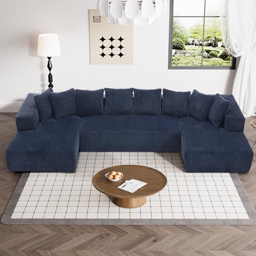 131" Modular Sectional Sofa Cloud Couch, Corduroy Memory Foam Black Sectional Couches for Living Room, Modern Deep Seat Boneless Sofa