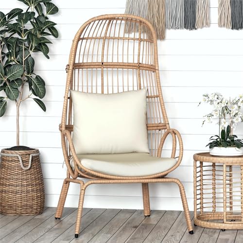 YITAHOME Outdoor Narrow Egg Chair, Patio Wicker Basket Chair with 370lbs Capacity Indoor Egg Chairs with Stand & Cushion Cocoon Chair for Bedroom