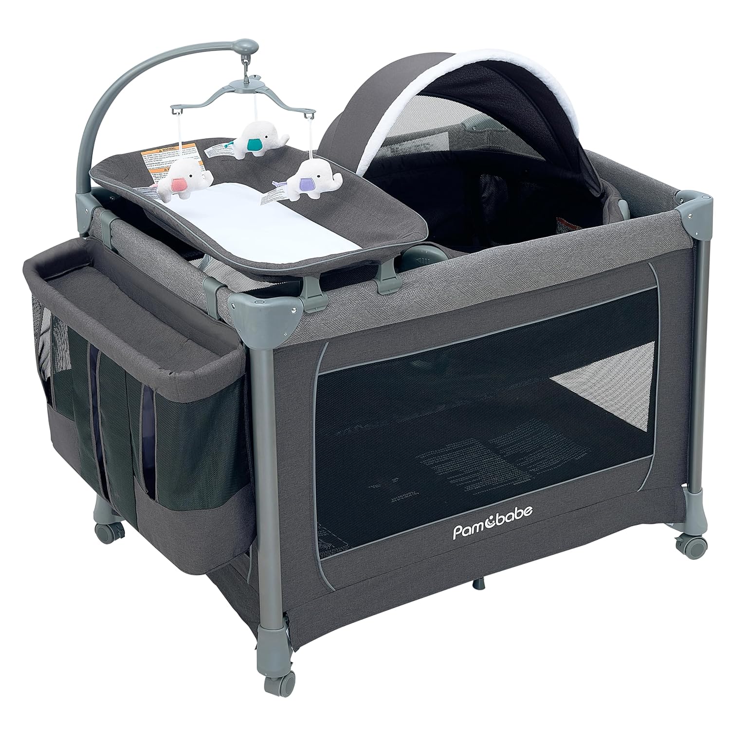 Pamo Babe 4 in 1 Deluxe Nursery Center, Magic Fold Portable Baby Playard with Zipper Gate, Foldable Baby Yard with Changing Table