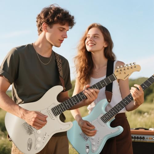 AODSK Electric Guitar with Amp Beginner Kit 39 Inch Solid Body Full Size,All Accessories,Digital Tuner,Six Strings,Four Picks,Tremolo Bar,Strap