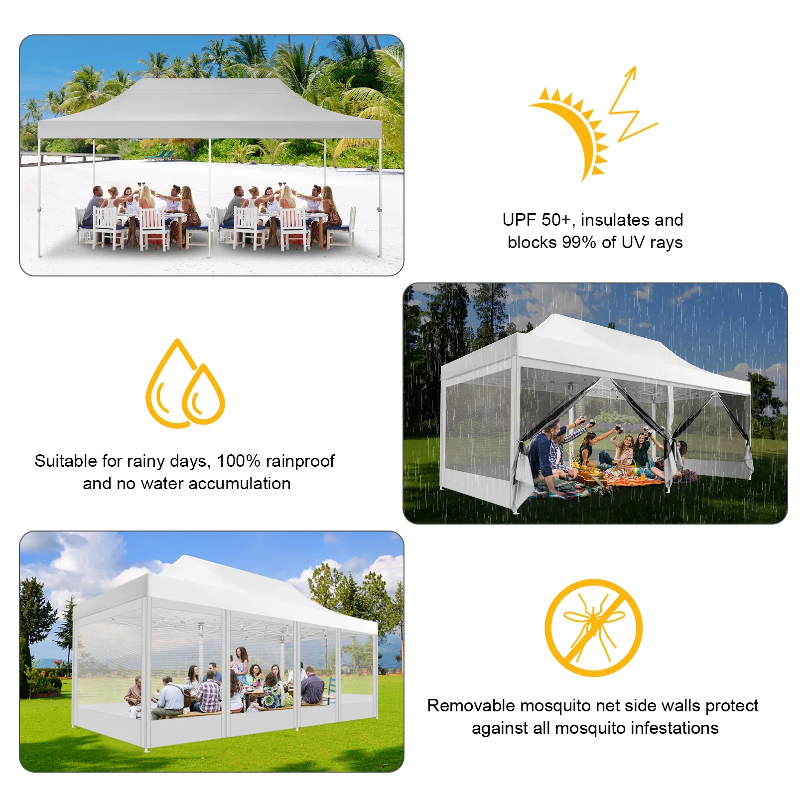 SANOPY 10' x 20' Gazebo Tent EZ Pop up Canopy Party Outdoor Instant Gazebo Shelter with 6 Removable Mosquito Side Walls & Carry Bag for Camping