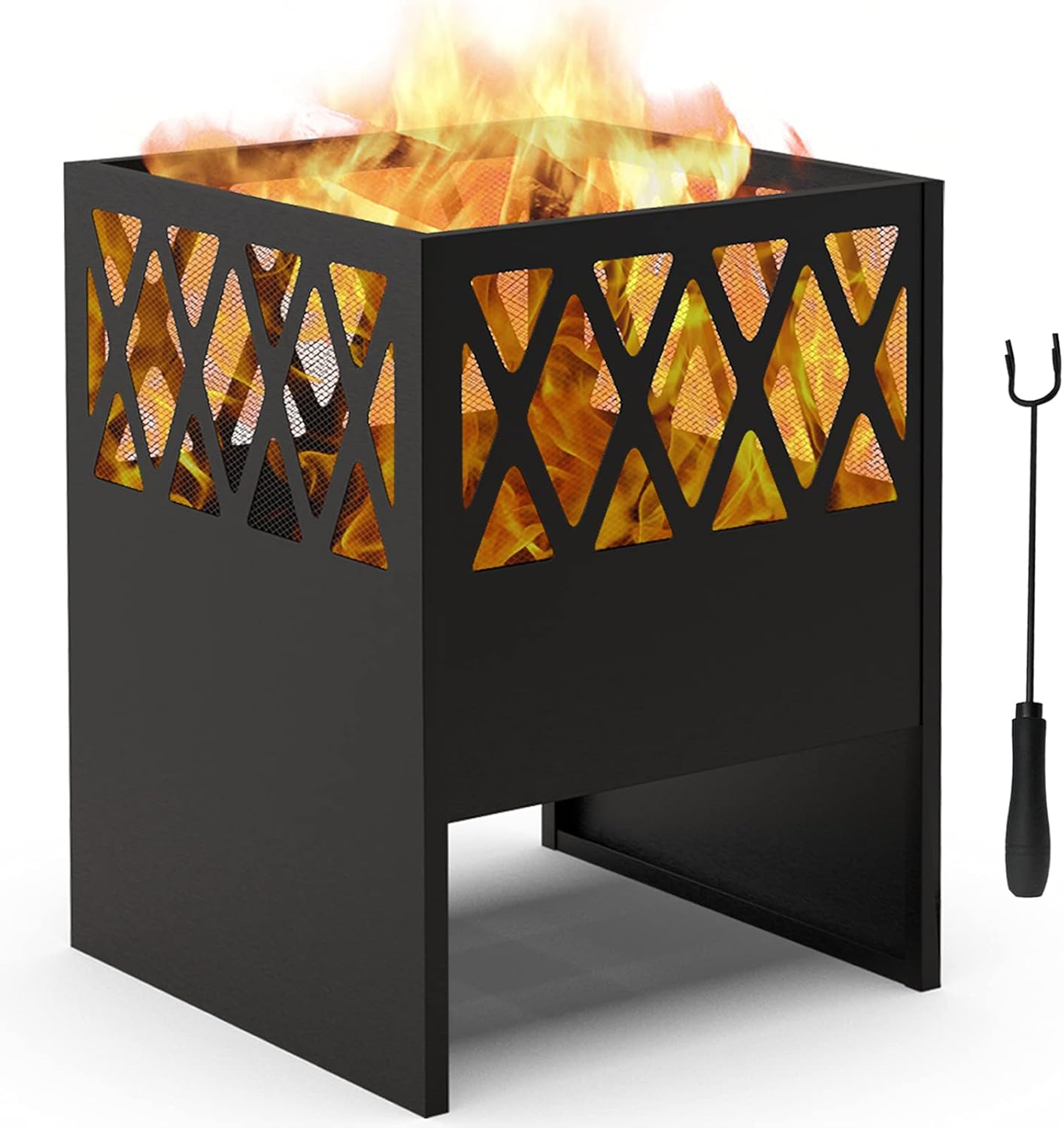 CharaVector Outdoor Wood Burning Burn Barrel Fire Pits 28&rdquo; Large Square Wood Stove
