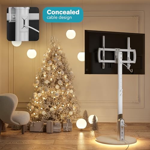 Floor Mobile TV Stand with Power Outlet, Rolling TV Cart for 27-65 Inch OLED LED Monitors, 6 Levels of Height Adjustment