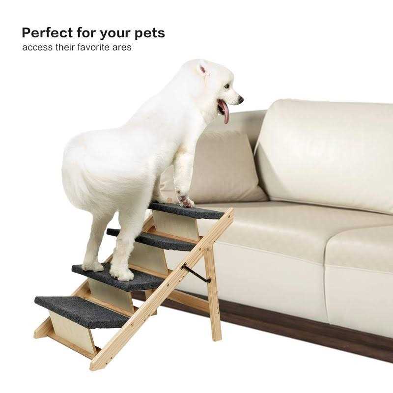 Mewang Wooden Dog Stairs/Steps Foldable 4 Levels Pet Stairs &amp; Ramp Perfect for Beds and Cars - Pet Supplies online store