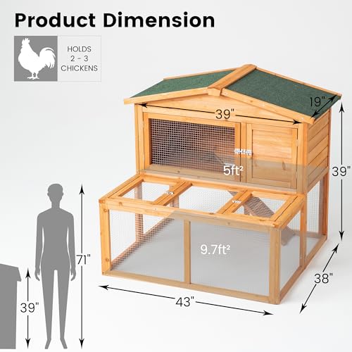 TAKUKA Outdoor Rabbit Hutch, Small Animal Wooden Chicken Coop with Nest Box