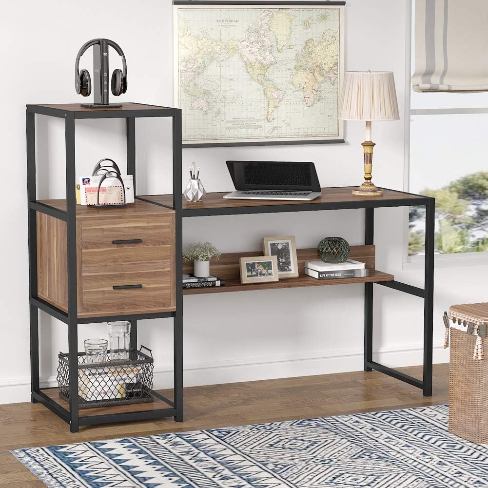 Tribesigns 55 Inches Computer Desk with 4 Storage Shelves and 2 Drawers