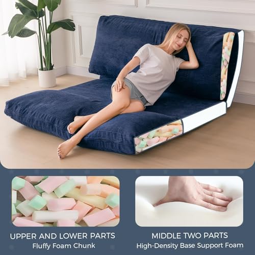 MAXYOYO Bean Bag Bed Folding Sofa Bed Floor Mattress for Adults, Extra Thick and Long Floor Sofa with Corded Washable Cover, Dark Grey, 30x95 Inch
