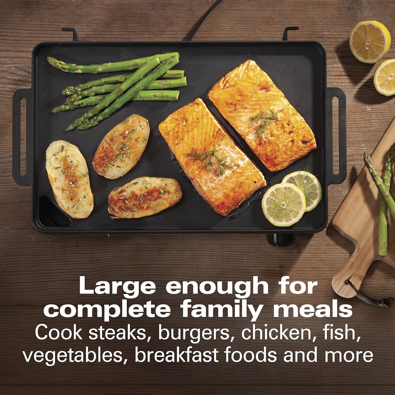 Hamilton Beach Professional Cast Iron Indoor Electric Grill & Griddle, 10" x 16" Preseasoned Cooking Surface, Adjustable Temperature up to 450° F