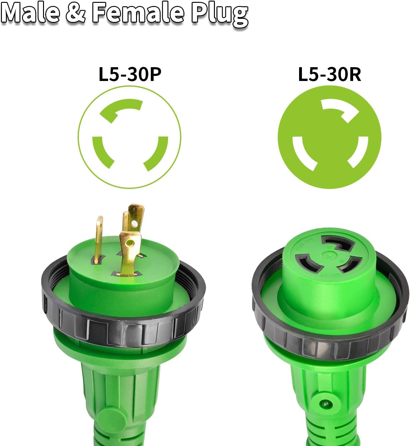 RVMATE 3 Prong 30 Amp Generator Extension Cord 25 Feet, with Locking Ring and LED Power Indicator Light, NEMA L5-30P/L5-30R 125V Stow 10 Gauge