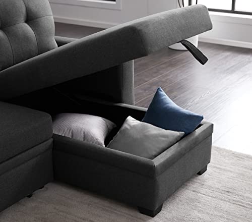 Devion Furniture Regis 4-in-1 Convertible L Shaped Couch with Pull Out Bed and Storage, Sectional Sleeper Sofa with Reversible Chaise for Living Room