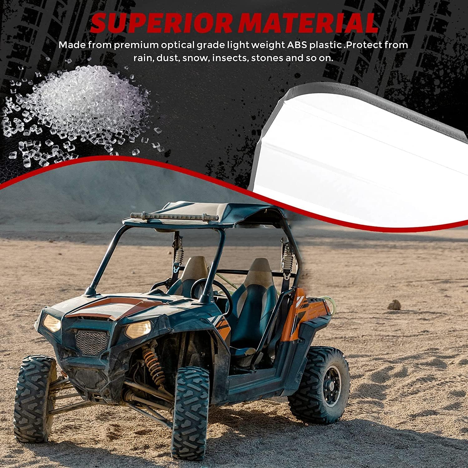HECASA Flip Windshield Compatible with 2015+ Polaris Ranger 1000/ XP 1000 Front 2-in-1 Fold Down Clear Windscreen (See Fitment) Non Scratch Resistant