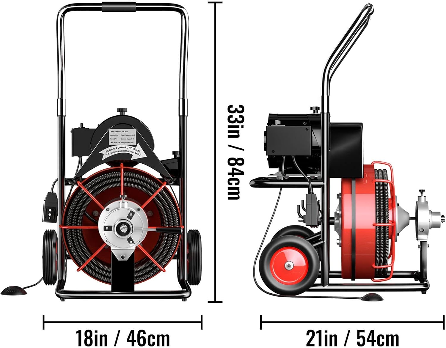 VEVOR 50 Ft x 1/2Inch Drain Cleaner Machine 370W Open Drain Cleaning Machine Portable Electric Drain Auger with Cutters Glove Drain Auger Cleaner