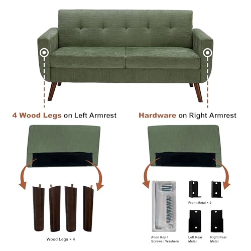 Tbfit L Shaped Couch Sofa, 80" W Mid-Century Modern Sectional Couches, 3 Seater Sofas with Wide Chaise Lounge & Two Pillows
