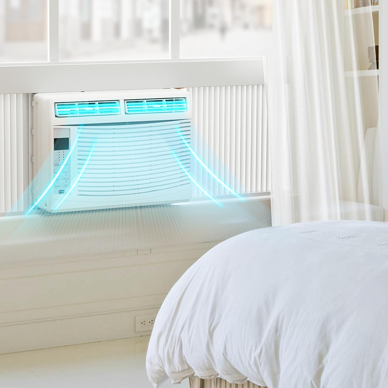 6000 BTU 115V Smart Window AC for Rooms up to 250 sq.ft. Quiet Operation Window-Mounted AC Unit with Remote Control, Dehumidifier