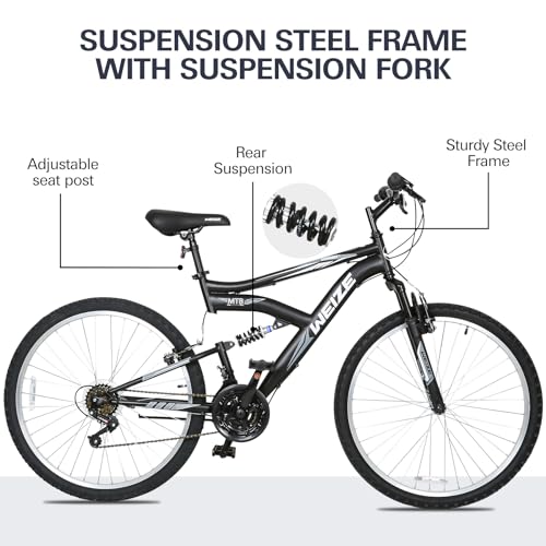 WEIZE Mountain Bike, 26 27.5 inch Outdoor Hybrid Bikes,18-Speed/High-Carbon Steel/Dual Full Suspension, Adjustable Ergonomic Seat for Men Women Adult