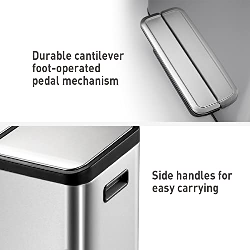 EKO EcoCasa II 36L+24L Dual Trash Can with Recycle Bin, Stainless Steel Garbage Can with Lid, Deodorizer Compartment