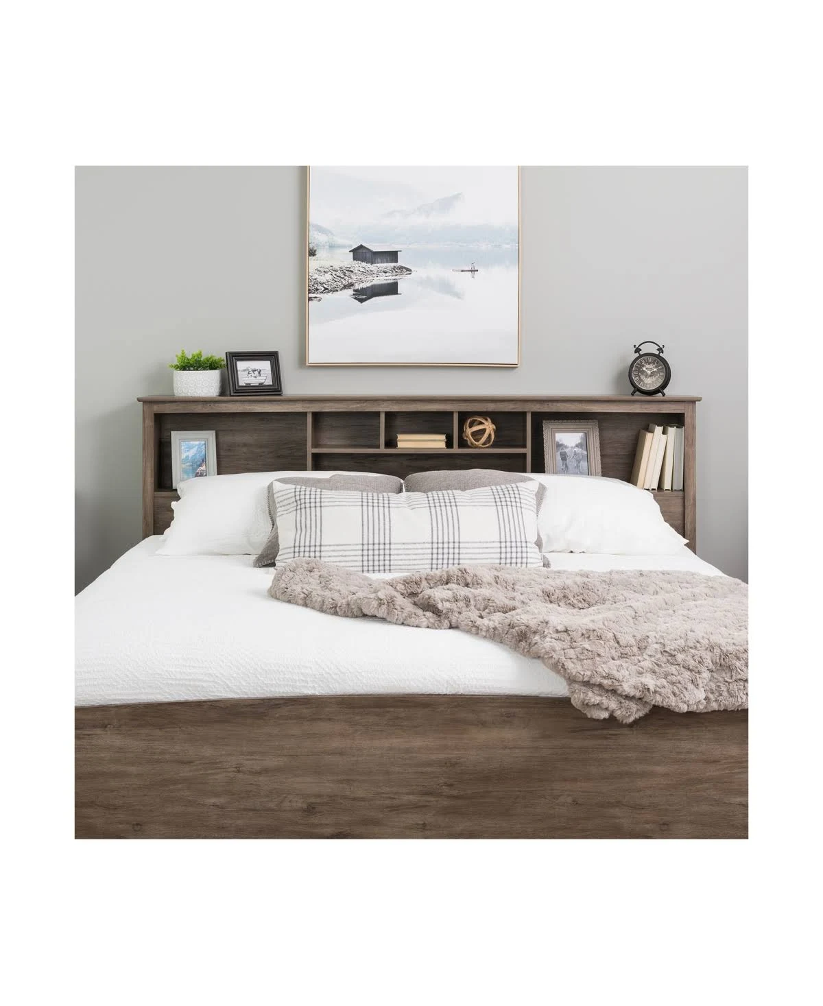 Prepac Bookcase Headboard, King, Drifted Gray