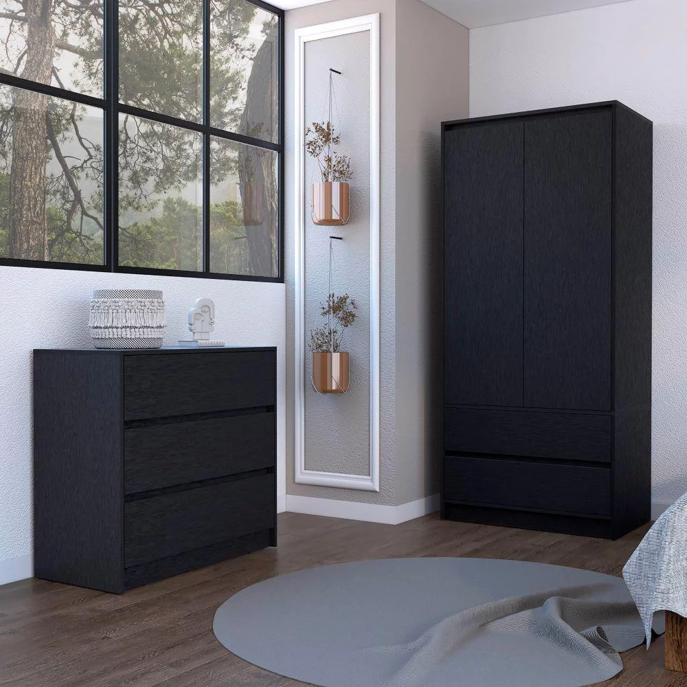 We Have Furniture Lewes 2 Piece Bedroom Set, Dresser + Armoire, Black Wengue Finish - Curated Treasures Market